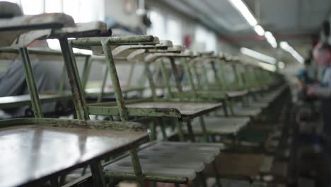 Long-assembly-line-racks-in-a-shoemaking-factory