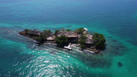 Drone-Shot-of-Small-Private-Tropical-Island-in-Caribbean-Sea