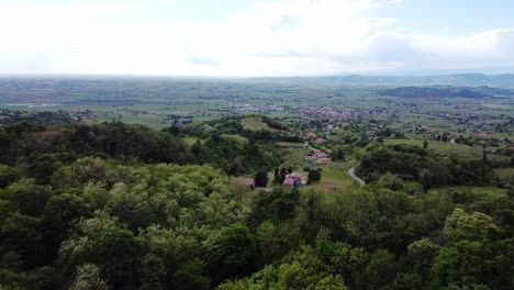 Aerial-view-above-scenic-italian-village-landscape-in-Colli-Euganei