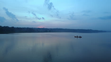 Kerala-backwaters-morning-landscape,-Beautiful-lake-before-the-sun-and-coconut-trees