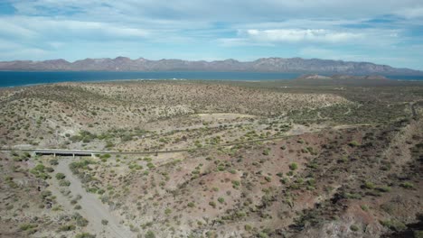 The-Dry-Desert-Landscape-of-Baja-California-Sur,-Mexico---Aerial-Drone-Shot