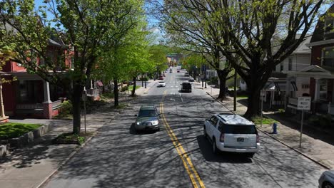 Calle-Principal-De-La-Ciudad-Americana-Con-árboles-Maduros-Y-Casas-Pintorescas.