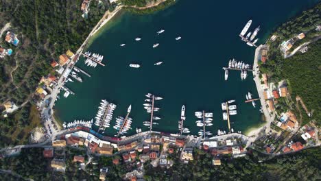 Top-View-of-Sivota-Town-Bay,-Lefkada,-Sailing-Destination,-Greece