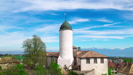 Chateau-Aubonne,-Switzerland---Aerial-moving-backwards