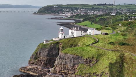 Blackhead-Lighthouse-near-seaside-town-Whitehead-in-County-Antrim,-Northern-Ireland