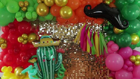 Decoraciones-Con-Globos-De-Fiesta-Estilo-Mexicano,-Fondo-De-Fiesta.