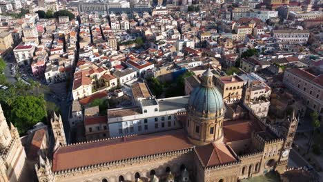 Aerial-Pullback-Reveals-Palermo-Cathedral-on-Beautiful-Day-in-Sicily's-Capital-City