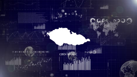 Antecedentes-Corporativos-Del-País-De-La-República-Checa-Con-Elementos-Abstractos-De-Gráficos-De-Análisis-De-Datos-Que-Muestran-Videos-Tecnológicos-De-Análisis-De-Datos-Con-Globo-Terráqueo,-Crecimiento,-Gráficos-Y-Datos-Estadísticos-Del-País-De-La-República-Checa