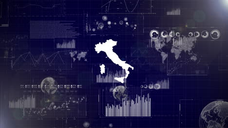 Unternehmenshintergrund-Des-Landes-Italien-Mit-Abstrakten-Elementen-Von-Datenanalysediagrammen.-Ich-Zeige-Ein-Technologisches-Video-Zur-Datenanalyse-Mit-Globus,-Wachstum,-Grafiken-Und-Statistischen-Daten-Des-Landes-Italien
