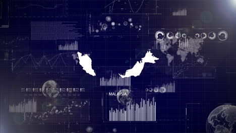 Unternehmenshintergrund-Des-Landes-Malaysia-Mit-Abstrakten-Elementen-Von-Datenanalysediagrammen.-Ich-Zeige-Ein-Technologisches-Video-Zur-Datenanalyse-Mit-Globus,-Wachstum,-Grafiken-Und-Statistischen-Daten-Des-Landes-Malaysia.