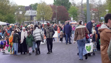 Junge,-Kinder,-Eltern,-Mütter-Und-Väter-Beim-Königstagsspaziergang-Im-Noorderpark