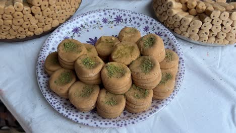 Pan-shot-of-traditional-Bengali-sweet-or-peda-which-is-used-in-Kalighat-temple-as-prasad