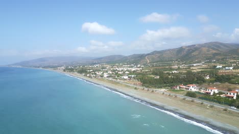 Chrysochous-bay-in-cyprus-with-coastline-and-blue-waters,-sunny-day,-aerial-view