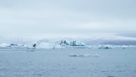 Icebergs-Flotando-En-La-Laguna-Glaciar-En-Islandia---Cámara-Lenta