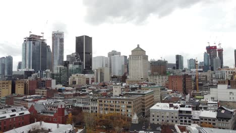 Paisaje-Urbano-Aéreo-De-Montreal-Capital-Moderna-Ciudad-Inteligente-De-Quebec-Canadá,-Edificio-Rascacielos-Horizonte