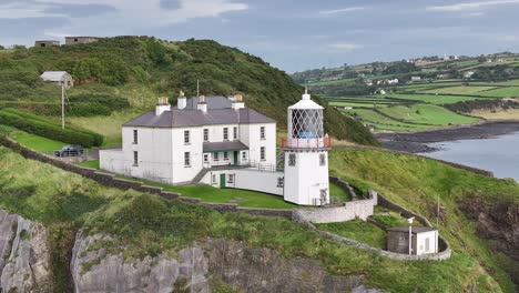 Blackhead-Lighthouse-near-seaside-town-Whitehead-in-County-Antrim,-Northern-Ireland