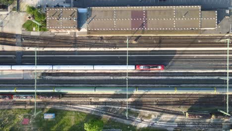 Moving-train,-aerial-view,-travel-and-transportation