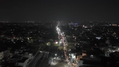 Aerial-Drone-Shot-of-Chennai-City-with-Traffic-Passing-Through