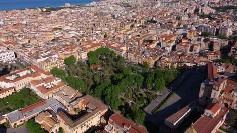 Birds-Eye-Aerial-View-Above-Villa-Bonanno-in-Palermo,-Sicily