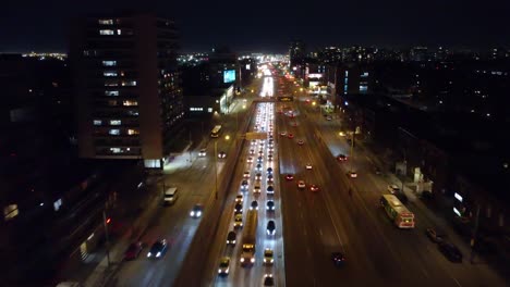 Aerial-view-of-rush-hour-big-traffic-jam-on-the-highway-in-the-evening