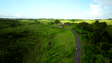 Travelling-up-slope,-girl-transporting-her-way-through-Balinese-location