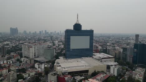 Panoramic-aerial-view-of-iconic-World-Trade-Center-building-in-Mexico-City-on-a-cloudy-winter-day