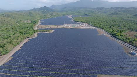 Paneles-Fotovoltaicos-Instalados-En-Una-Granja-Solar-En-Un-Claro-Paisaje-Selvático,-Bani