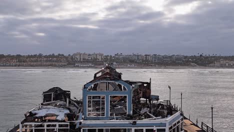 Oceanside-California-Pier-Fire-Damaged-Restaurant-Rear-Side-Vertigo-Style-Dolly-Zoom-Effect-2nd-Floor