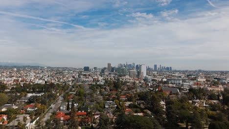 Drone-shot-overlooking-Downtown-Los-Angeles