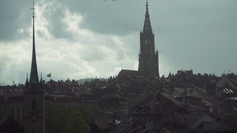 Rooftops-of-Bern,-Switzerland,-on-a-rainy-day