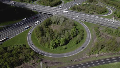 Greenery-island-roundabout-aerial-of-transit-Hoevelaken-intersection-circle-in-Dutch-landscape