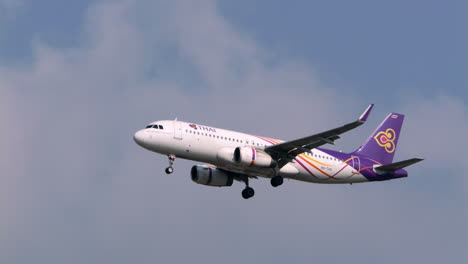 Official-flag-carrier-of-Thailand-is-preparing-for-landing-at-Suvarnabhumi-International-Airport,-located-in-Lat-Krabang-in-the-outskirts-of-Bangkok,-Thailand