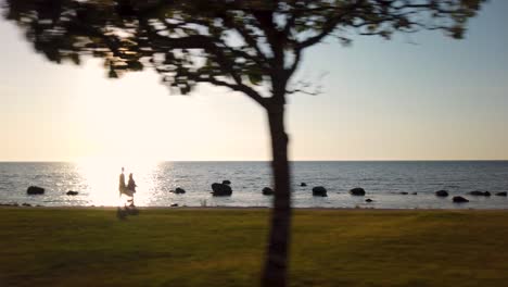 Scenic-Drive-By-Coast-Of-Visby-At-Sunset-On-Island-of-Gotland,-Sweden,-POV-Shot