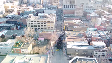 Aerial-View-of-the-annual-protest-against-police-violence-at-Downtown-Montreal