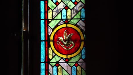 Slow-establishing-shot-of-colourful-stained-glass-windows-in-a-villa-in-Pignan