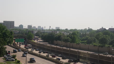 Slow-Moving-Traffic-in-Dallas,-Texas-on-the-Central-Expressway