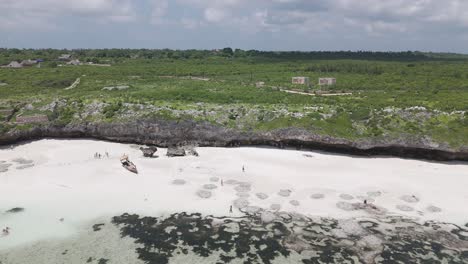 White-Sand-Touristic-Beaches-of-Zanzibar-Island,-Tanzania,-Aerial