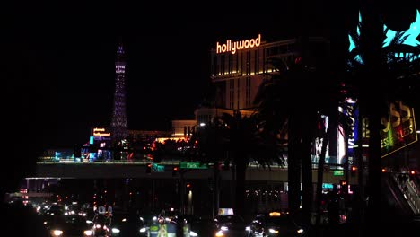 Las-Vegas-Strip-at-Night,-Boulevard-Traffic,-Planet-Hollywood-Casino-Resort,-Nevada-USA