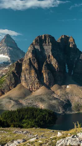 Vertical-4k-Timelapse,-Mount-Assiniboine-National-Park,-Canadian-Rocky-Mountains-on-Sunny-Day