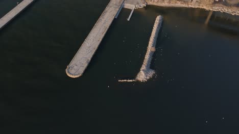 Hamilton,-ontario's-marina-at-sunset-with-calm-waters,-aerial-view