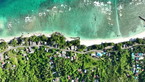 Hidden-tourism-retreat,-sandy-shoreline,-beautiful-crystal-clear-water