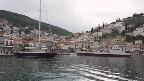 City-Port-Harbour-Of-Hydra-Island,-Saronic-Islands-Greece