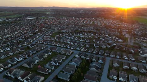 Vast-suburban-area-at-sunset