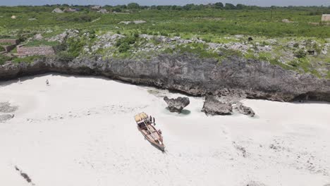 Rocky-Coastline-of-Mtende-Beach-on-Zanzibar-Island,-Tanzania---Aerial