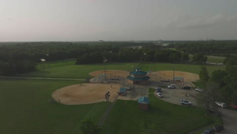 A-late-afternoon-aerial-orbit-view-of-the-Kipper-Mease-Sports-Complex-on-Red-Bluff-Road-in-Pasadena,-Texas