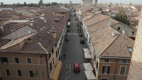 Above-View-Of-Street-Over-Restored-Town-Of-Cittadella-In-Padua,-Northern-Italy