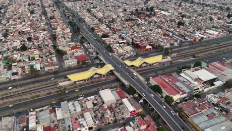 Aerial-view-of-Avenida-Central-in-Ecatepec,-CDMX-Metro-station