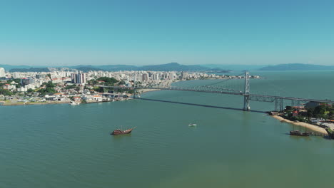 Panoramic-bird's-eye-view-captures-the-sweeping-beauty-of-Florianopolis-Bay-and-the-historic-Hercilio-Luz-Bridge