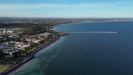 Esperance-town-and-coast-with-Tanker-Jetty-at-sunset,-Western-Australia