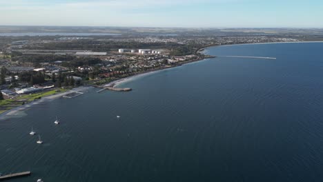 Aerial-approaching-shot-of-famous-Esperance-Town-at-Ocean-in-Western-Australia